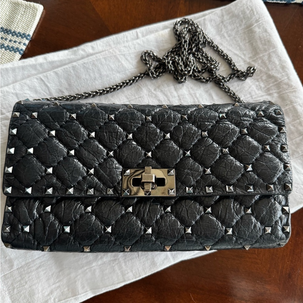 Valentino Rockstud Spike Medium Crossbody Bag - Black Leather